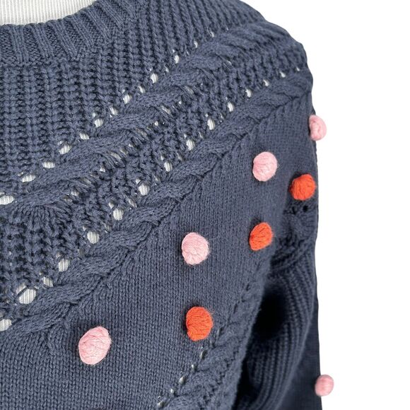 Marine Layer Rowen Pom Pom Sweater Women’s Medium Short Sleeve Pullover Blue - Picture 3 of 10